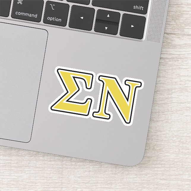 Sigma Nu Black and Gold Letters Sticker (Detail)