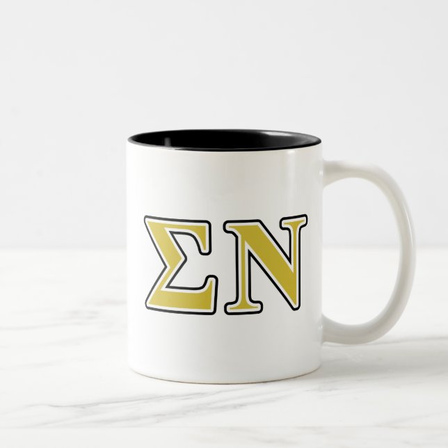 Sigma Nu Black and Gold Letters Two-Tone Coffee Mug (Right)