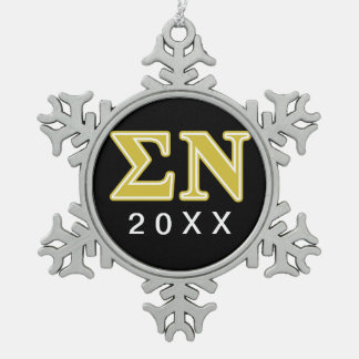 Sigma Nu Gold Letters Snowflake Pewter Christmas Ornament