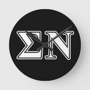 Sigma Nu White and Black Letters Round Clock