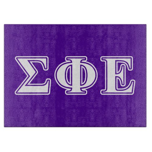 Sigma Phi Epsilon White and Purple Letters Cutting Board