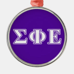 Sigma Phi Epsilon White and Purple Letters Metal Ornament