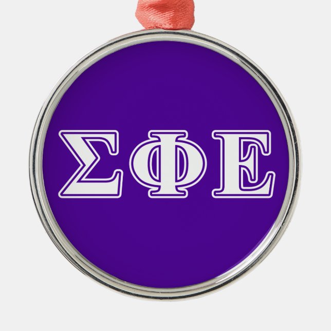 Sigma Phi Epsilon White and Purple Letters Metal Ornament (Front)