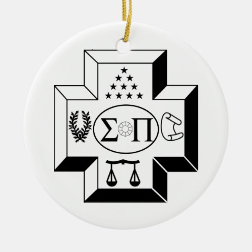 Sigma Pi Cross BW Ceramic Ornament