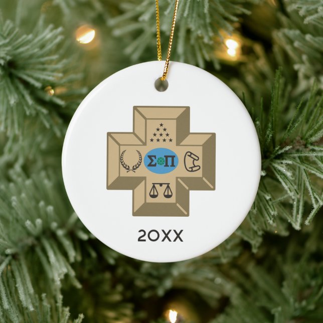 Sigma Pi Fraternity Greek Cross & Symbols Logo Ceramic Ornament (Tree)