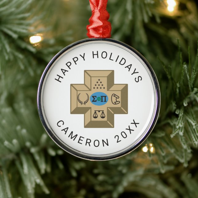 Sigma Pi Fraternity Greek Cross & Symbols Logo Metal Ornament (Tree)