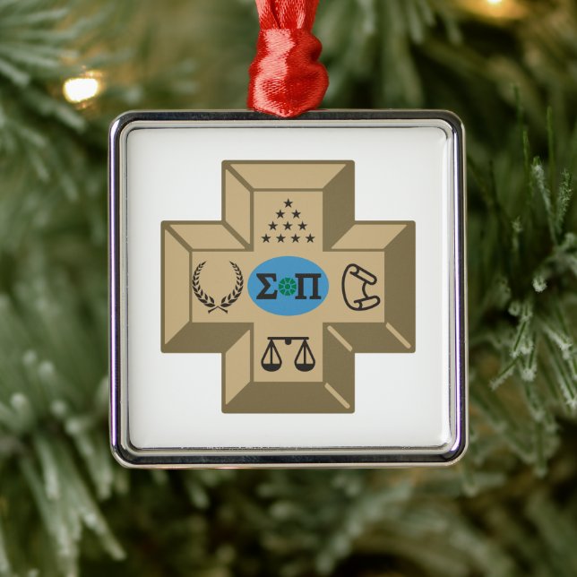 Sigma Pi Fraternity Greek Cross & Symbols Logo Metal Ornament (Tree)