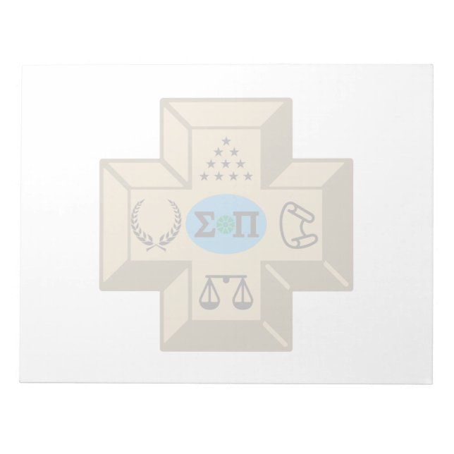 Sigma Pi Fraternity Greek Cross & Symbols Logo Notepad (Front)