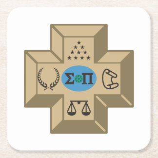 Sigma Pi Fraternity Greek Cross & Symbols Logo Square Paper Coaster