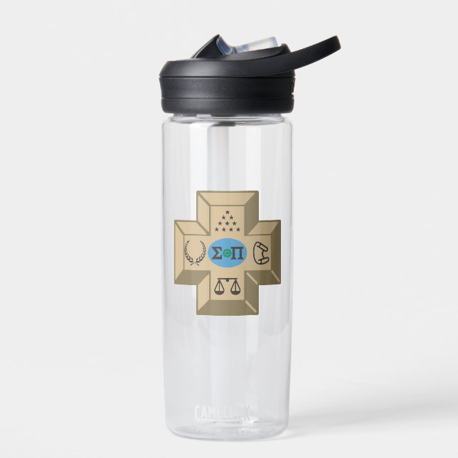 Sigma Pi Fraternity Greek Cross & Symbols Logo Water Bottle (Left)