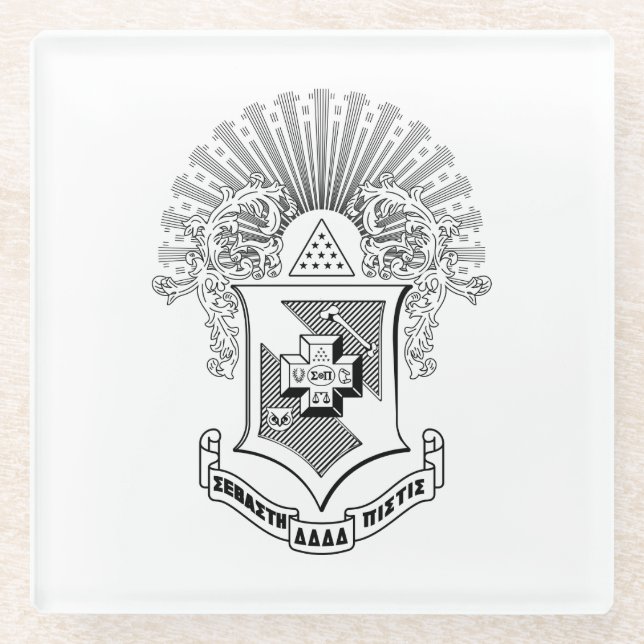 Sigma Pi Fraternity Official Coat of Arms Glass Coaster (Front)