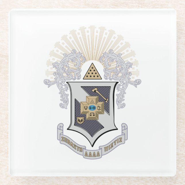 Sigma Pi Fraternity Official Coat of Arms Glass Coaster (Front)