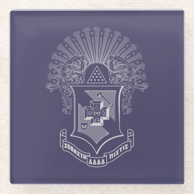 Sigma Pi Fraternity Official Coat of Arms Glass Coaster (Front)