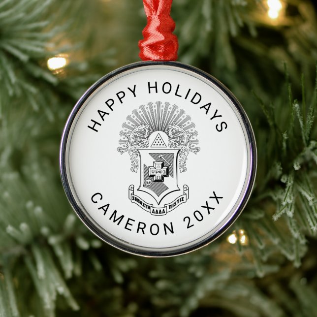 Sigma Pi Fraternity Official Coat of Arms Metal Ornament (Tree)