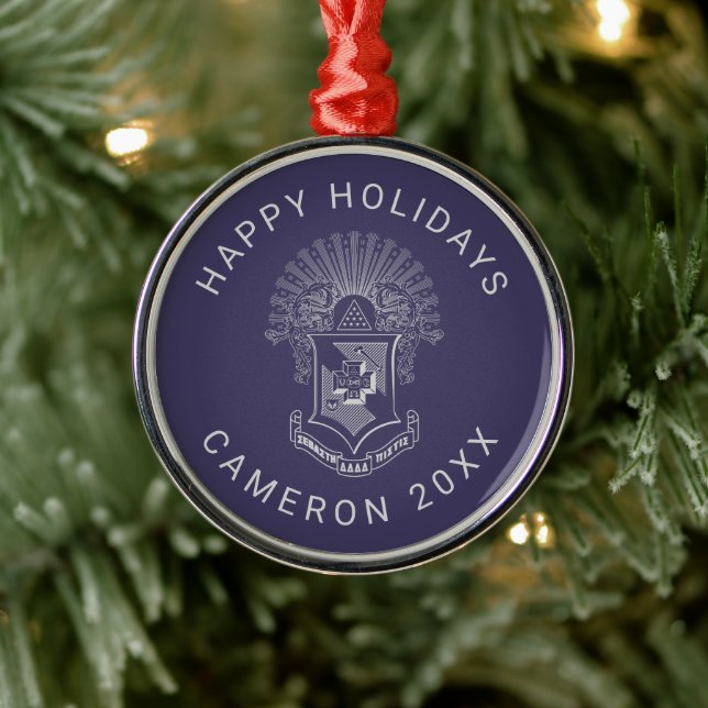 Sigma Pi Fraternity Official Coat of Arms Metal Ornament (Tree)