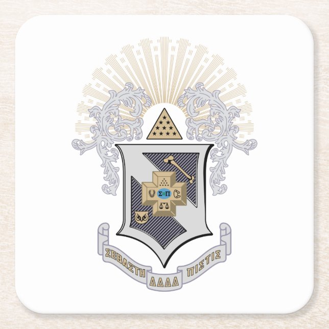 Sigma Pi Fraternity Official Coat of Arms Square Paper Coaster (Front)