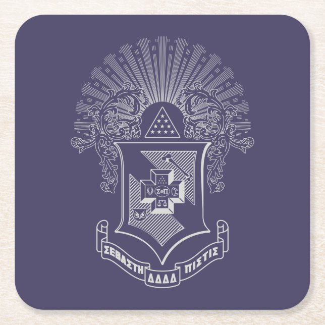 Sigma Pi Fraternity Official Coat of Arms Square Paper Coaster (Front)