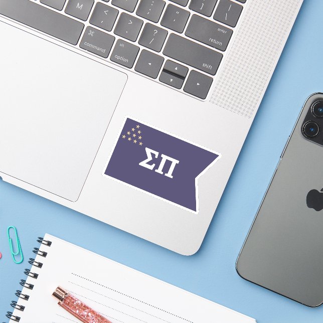 Sigma Pi Fraternity Official Flag Sticker (Laptop w/ iPhone)