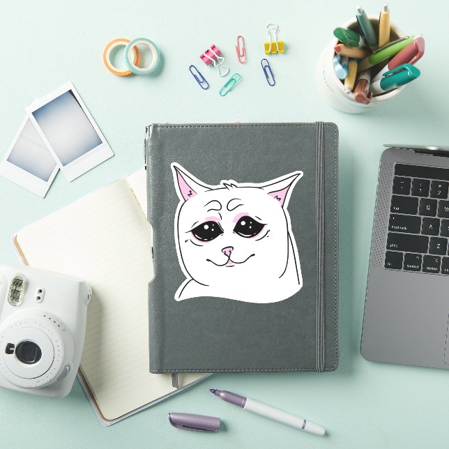 SIGMA SAD WHITE CAT FACE ANIMAL  STICKER (iPad Cover)