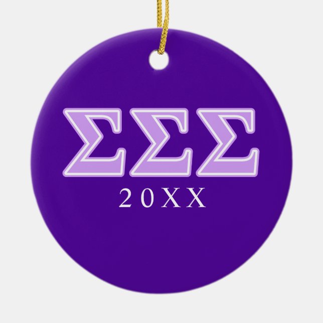 Sigma Sigma Sigma Lavender Letters Ceramic Ornament (Front)