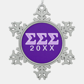 Sigma Sigma Sigma Lavender Letters Snowflake Pewter Christmas Ornament