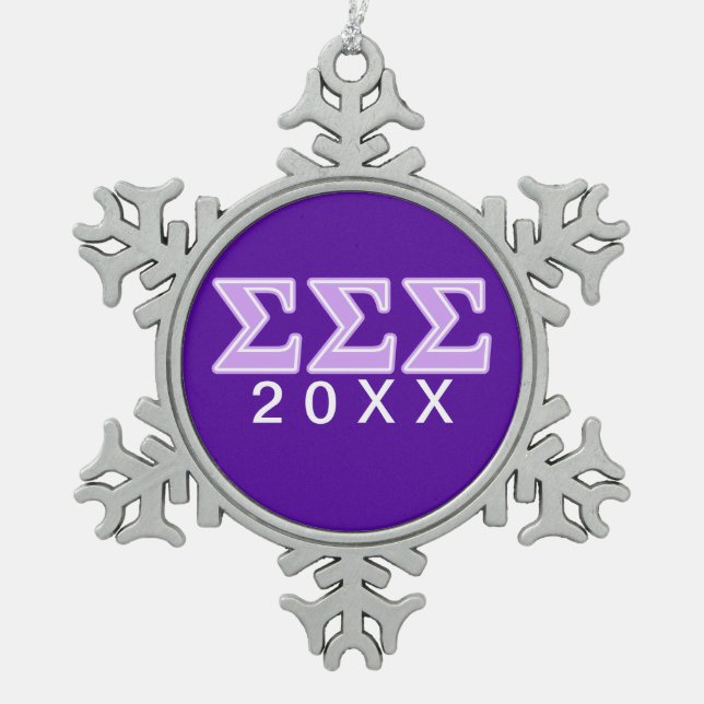 Sigma Sigma Sigma Lavender Letters Snowflake Pewter Christmas Ornament (Front)
