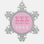 Sigma Sigma Sigma Pink Letters Snowflake Pewter Christmas Ornament at Zazzle
