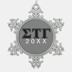 Sigma Tau Gamma Black Letters Snowflake Pewter Christmas Ornament