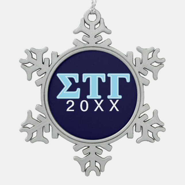 Sigma Tau Gamma Blue Letters Snowflake Pewter Christmas Ornament (Front)