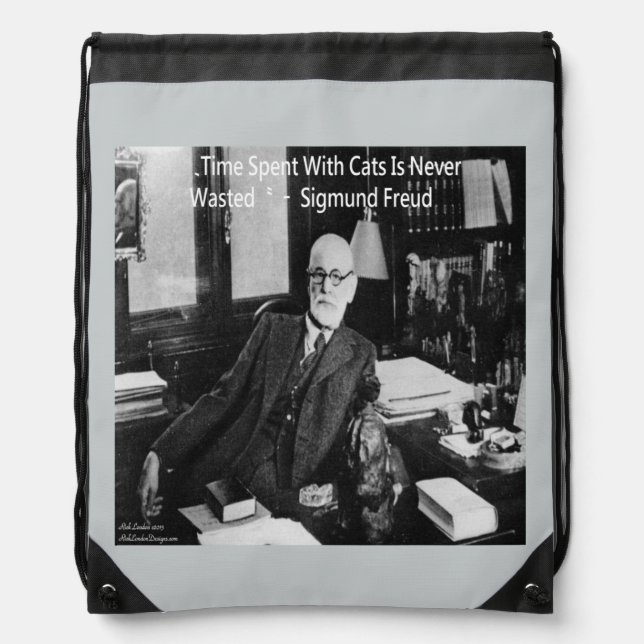 Sigmund Freud & Cat Quote Drawstring Backpack (Front)