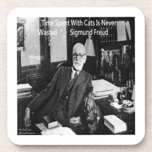 Sigmund Freud In His Office & Funny Cat Quote Beverage Coaster