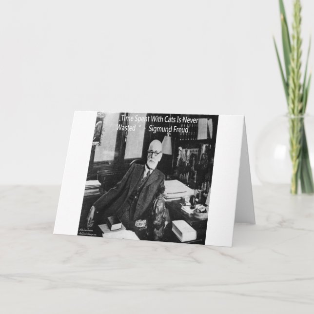 Sigmund Freud In His Office & Funny Cat Quote Card (Front)