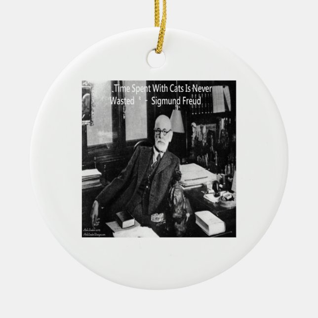 Sigmund Freud In His Office & Funny Cat Quote Ceramic Ornament (Front)