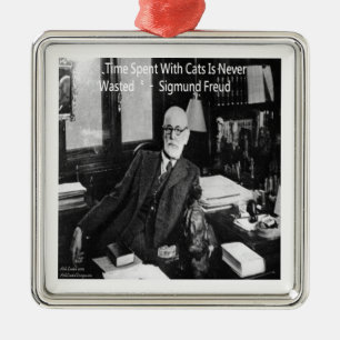 Sigmund Freud In His Office & Funny Cat Quote Metal Ornament