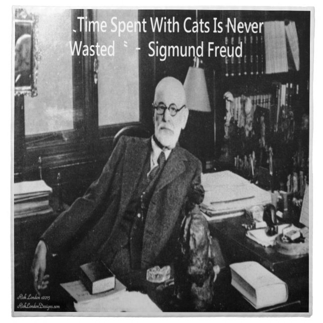 Sigmund Freud In His Office & Funny Cat Quote Napkin (Front)