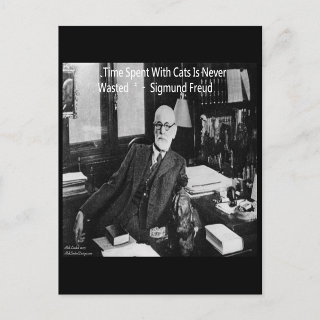 Sigmund Freud In His Office & Funny Cat Quote Postcard (Front)