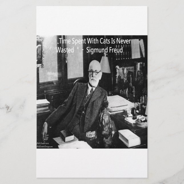 Sigmund Freud In His Office & Funny Cat Quote Stationery (Front)