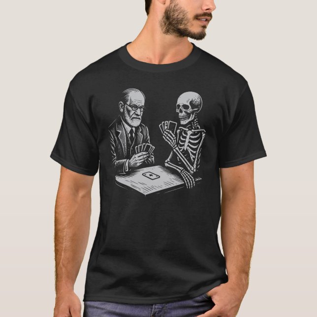 Sigmund Freud playing cards with death T-Shirt (Front)