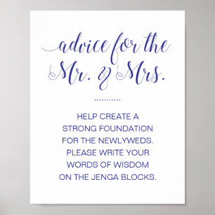 Sign a Jenga Block Elegant Navy Blue Wedding Sign