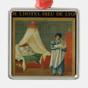 Sign advertising the services of a midwife metal ornament