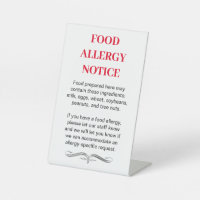 Sign - FOOD ALLERGY NOTICE List
