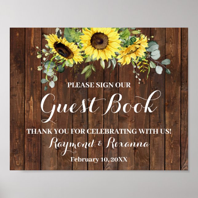 Sign Guest Book Wedding Sunflower Greenery Sign (Front)