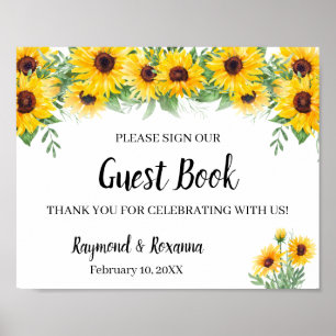 Sign Guest Book Wedding Sunflower Greenery Sign