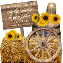 Sign Guestbook - Wood and Sunflowers Cutout