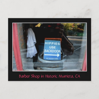 Sign in Barber-Shop Window, Murrieta, CA Postcard