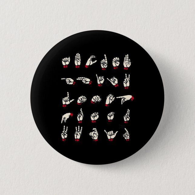 Sign Language  - Alphabet A to Z ASL Deaf Awarenes Button (Front)