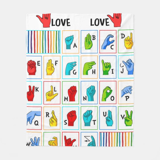 Sign Language Alphabet Colors ASL Mom Love Fleece Blanket (Front)