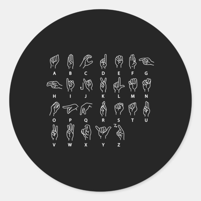 Sign Language Alphabet Deaf Mute ASL Deaf Awarenes Classic Round Sticker (Front)