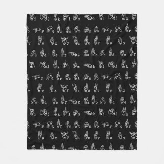 Sign Language Alphabet // White on Black // Fleece Blanket
