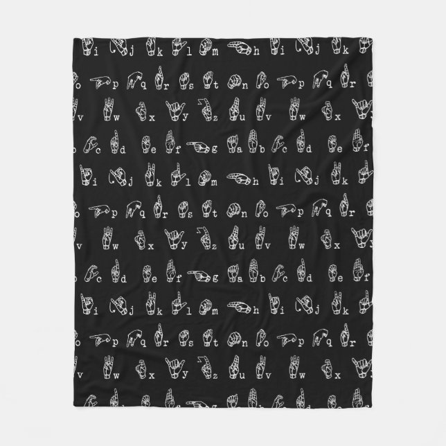 Sign Language Alphabet // White on Black // Fleece Blanket (Front)